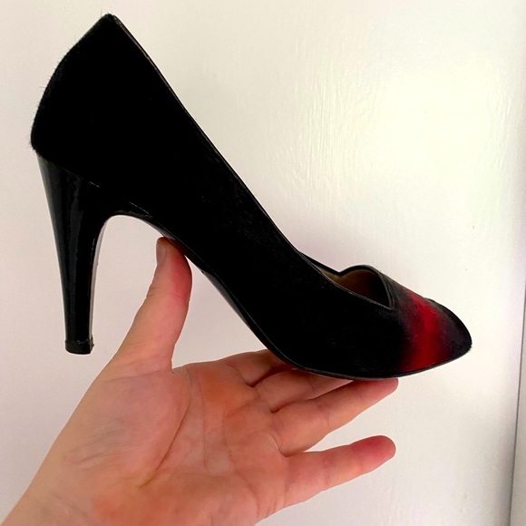 Vintage W9 - 90s Salvatore Ferragamo Pony Skin Peeptoe Heels - Picture 5 of 12